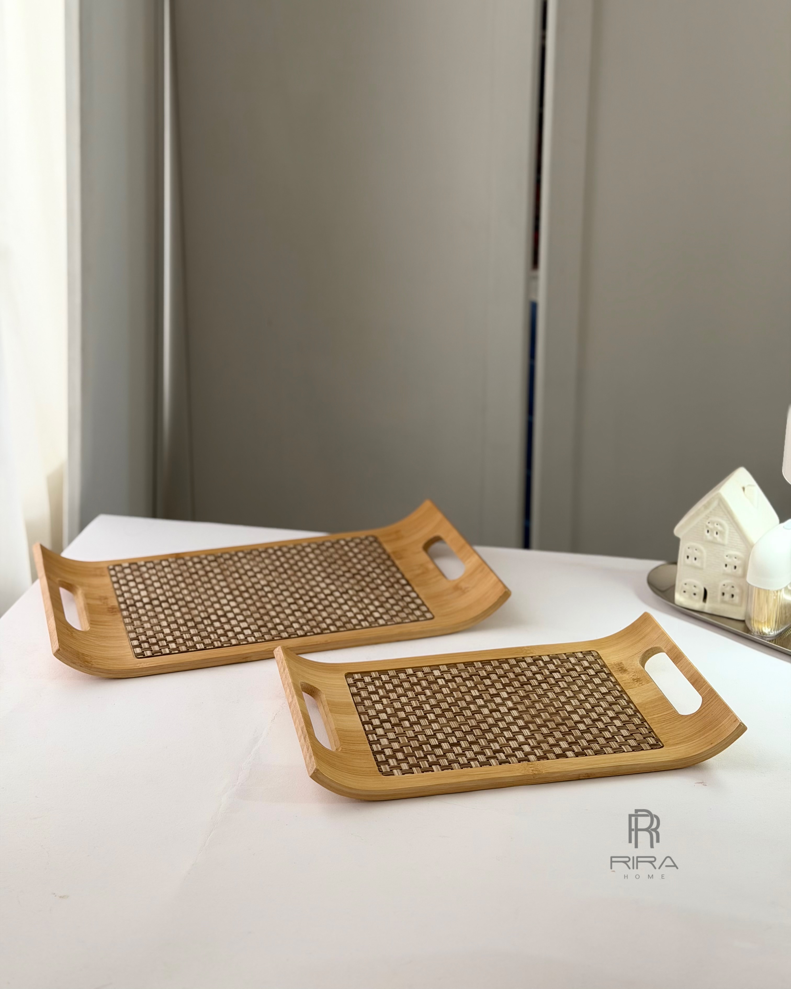 سینی بامبو کف چرم لبه منحنی