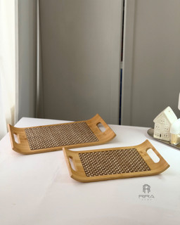 سینی بامبو کف چرم لبه منحنی